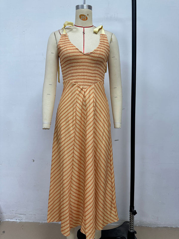 Holiday style backless lace-up sexy low-cut V-neck dress