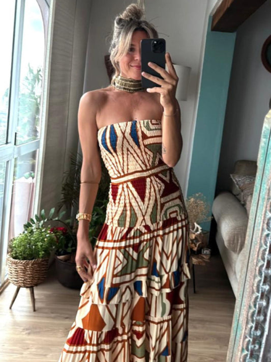 Retro Bohemian Printed Tube Dress