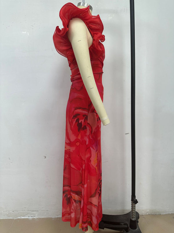 Slim Fit Sleeveless Three-Dimensional Flower Sexy Dress