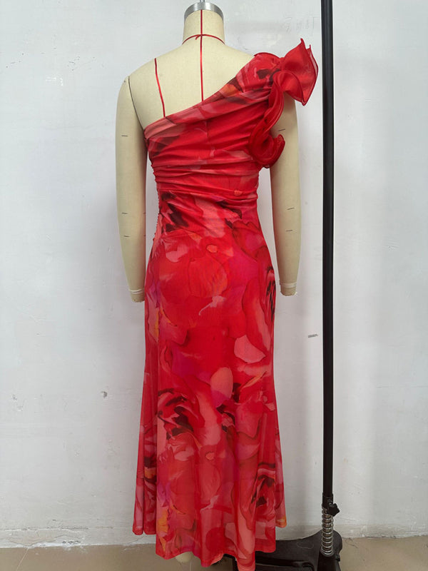 Slim Fit Sleeveless Three-Dimensional Flower Sexy Dress