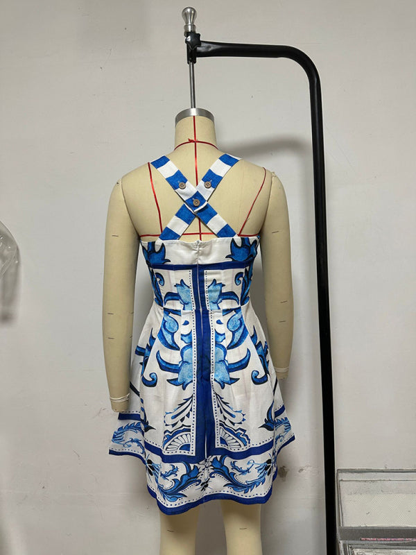 Women's printed suspender dress