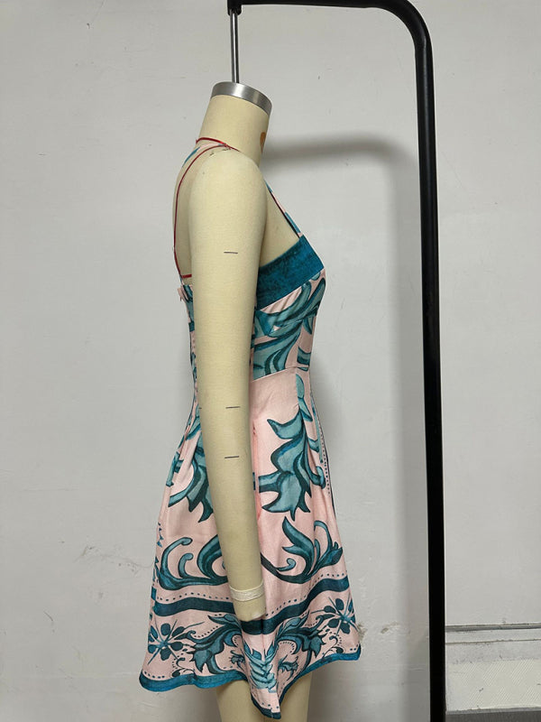 Women's printed suspender dress