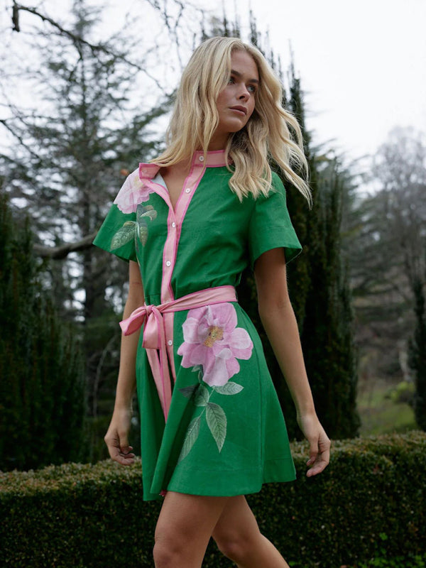 Casual women's fashion print tie dress