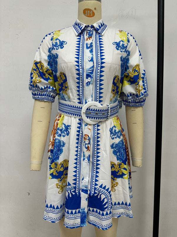 Casual Fashion Printed Lapel Dress