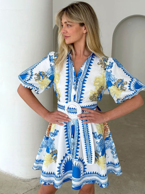 Casual Fashion Printed Lapel Dress