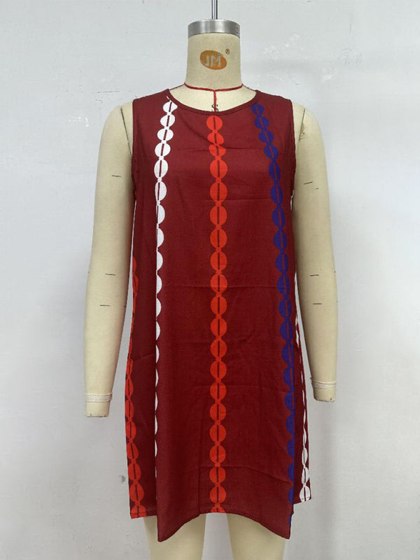 Round neck pullover printed casual dress