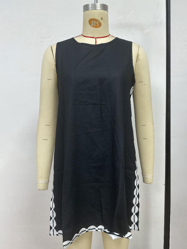 Round Neck Printed Casual Short Dress