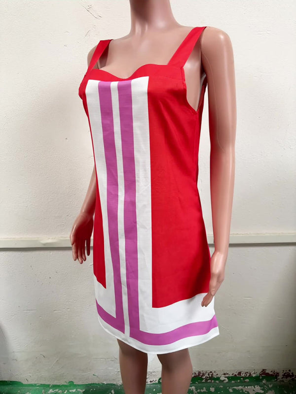 Contrast Square Neck Sleeveless Mini Dress