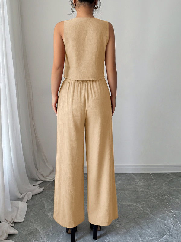 Simple sleeveless vest wide-leg trousers two-piece set