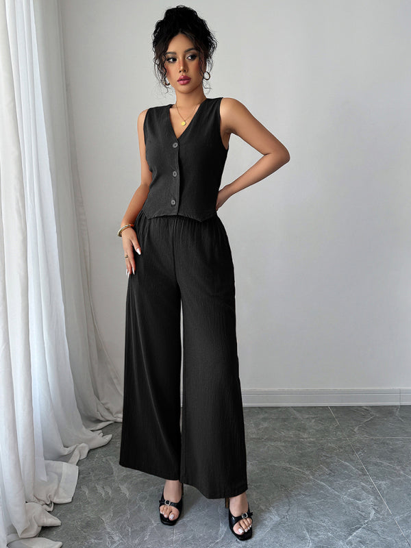 Simple sleeveless vest wide-leg trousers two-piece set