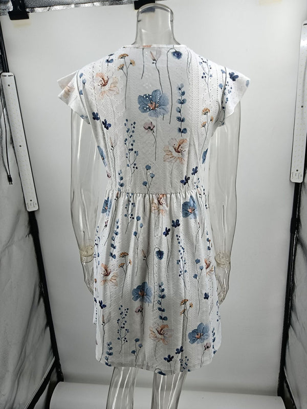 Casual Printed V-Neck Lace Stretch Lace Short Dress