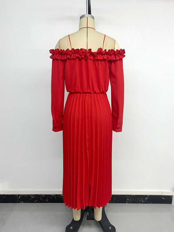 Date Party Elegant Sweet Style One Shoulder Long Sleeve Solid Color Women's Dress