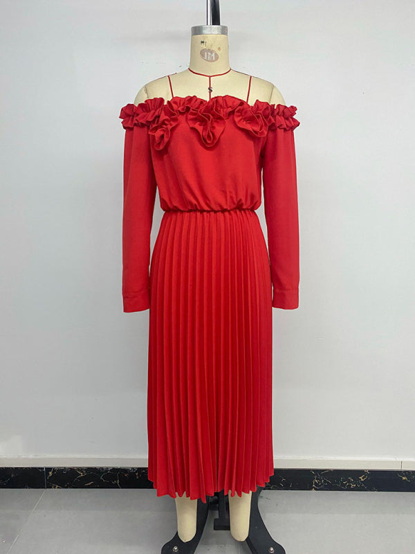 Date Party Elegant Sweet Style One Shoulder Long Sleeve Solid Color Women's Dress