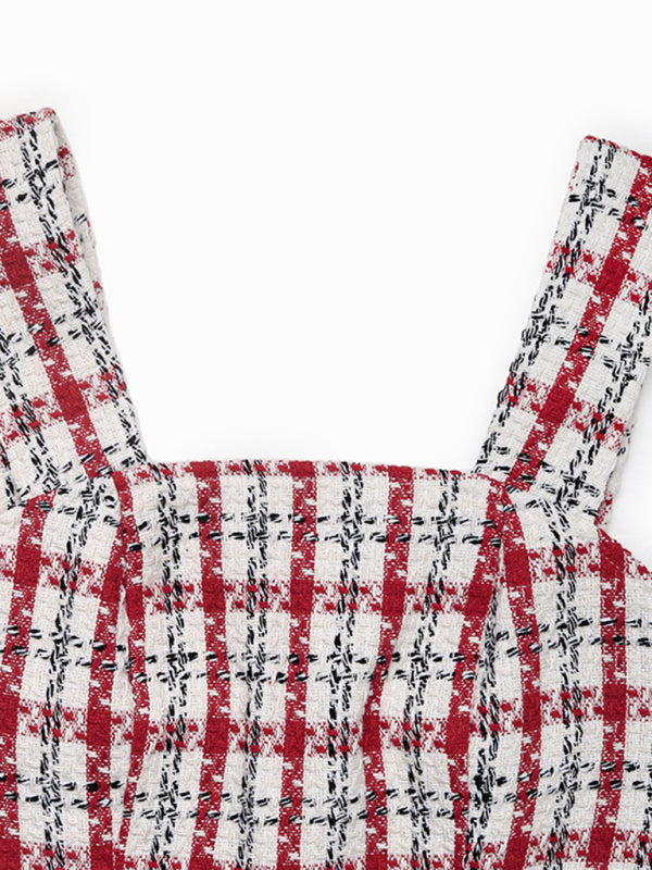 New Plaid Woolen Suspender Short Dress