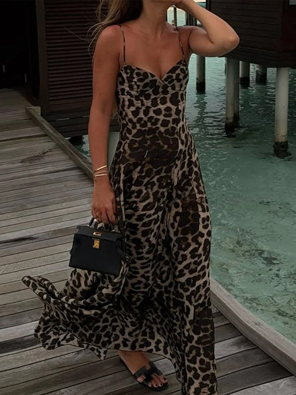 y2k hot girl sling leopard print maxi dress