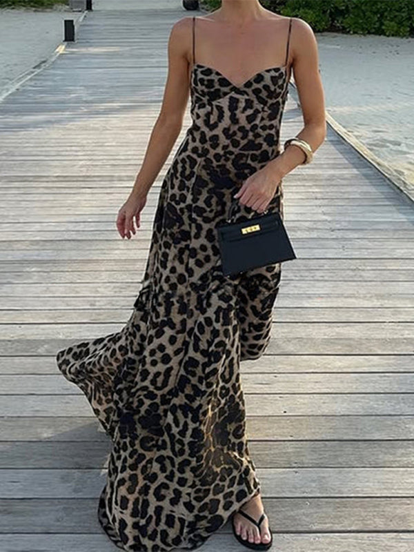 y2k hot girl sling leopard print maxi dress