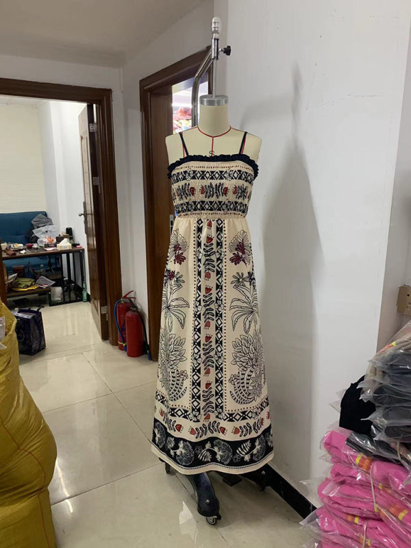 Floral print sleeveless waisted resort dress