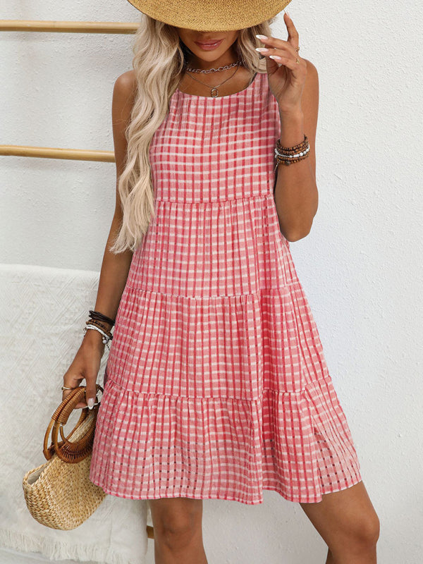 Women's Loose Casual Sleeveless Plaid Dress