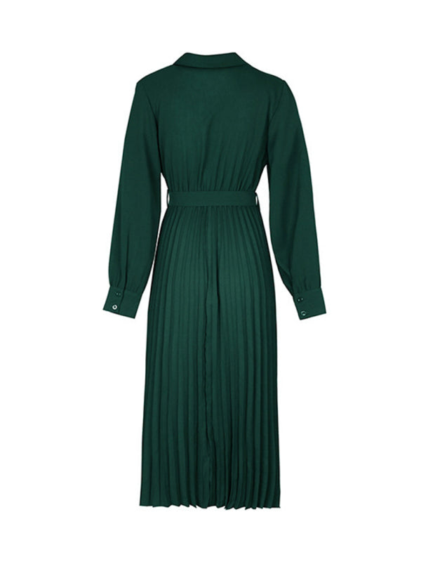 Fashionable and simple solid color lapel dress