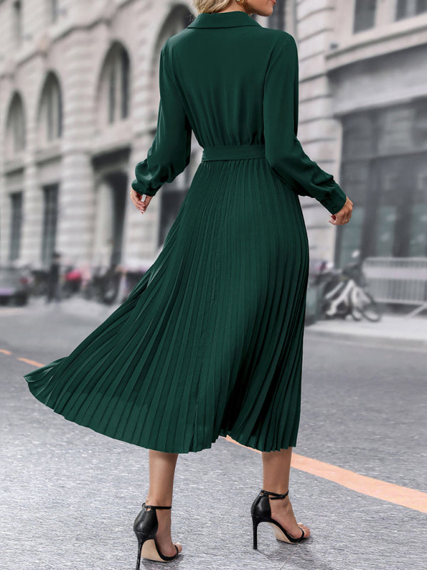 Fashionable and simple solid color lapel dress
