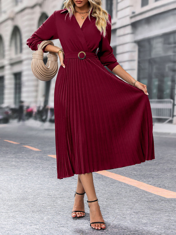 Fashionable and simple solid color lapel dress