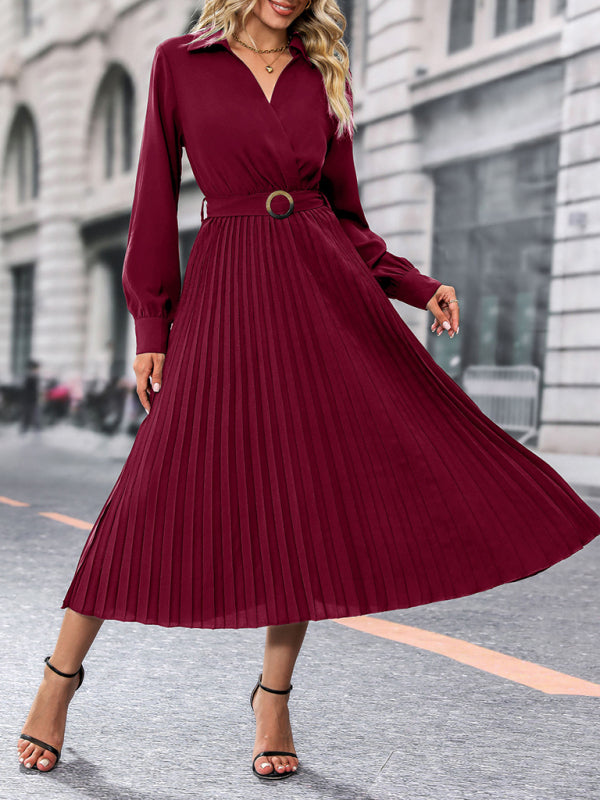 Fashionable and simple solid color lapel dress