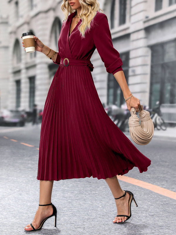 Fashionable and simple solid color lapel dress