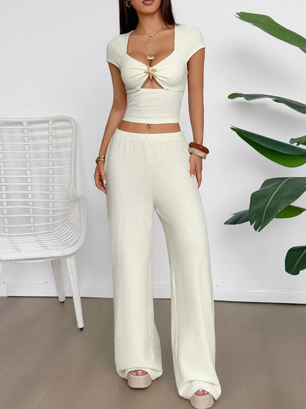 Y2K sports style short-sleeved vest wide-leg pants set