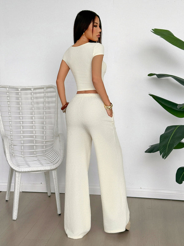 Y2K sports style short-sleeved vest wide-leg pants set