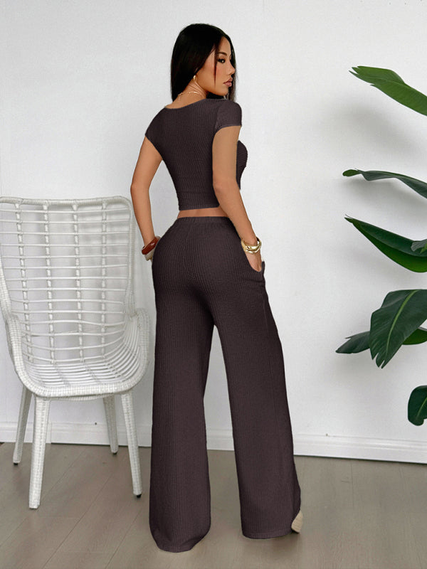 Y2K sports style short-sleeved vest wide-leg pants set