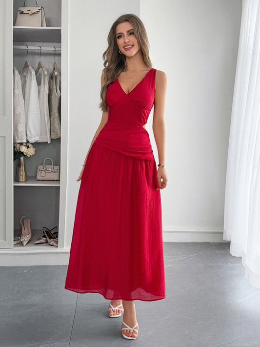 Vacation deep V sleeveless long dress
