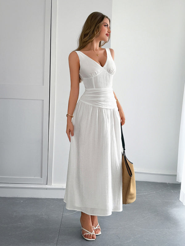 Vacation deep V sleeveless long dress