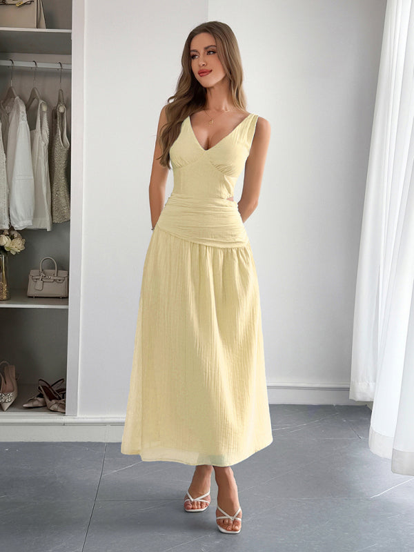 Vacation deep V sleeveless long dress
