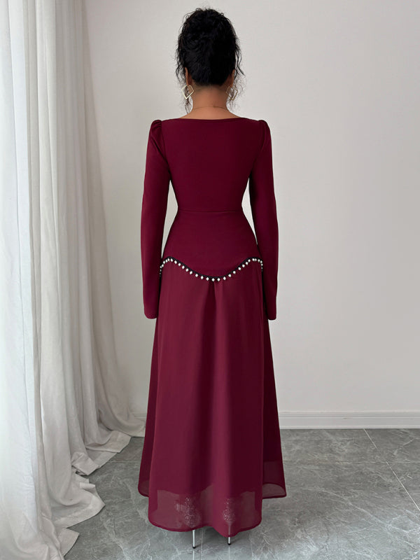 Simple square neck long sleeve dress