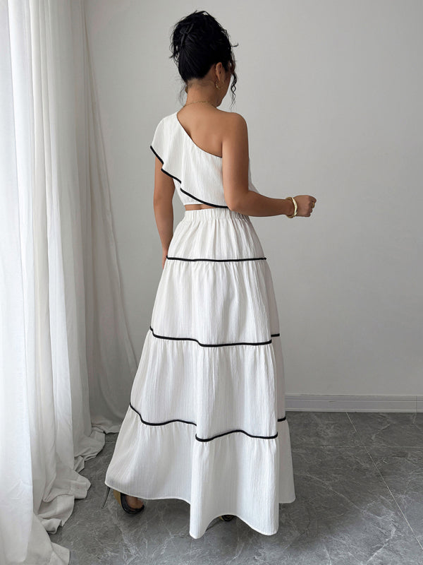 Casual, fashionable and elegant off-shoulder vest skirt two-piece set