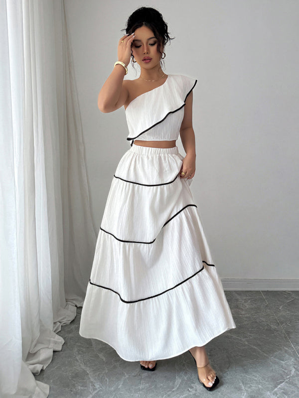 Casual, fashionable and elegant off-shoulder vest skirt two-piece set