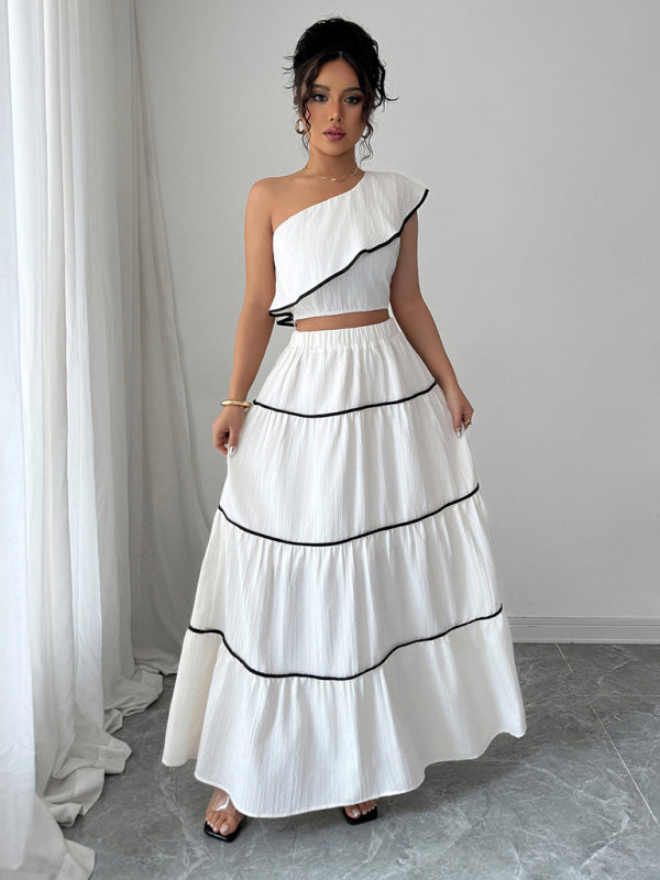 Casual, fashionable and elegant off-shoulder vest skirt two-piece set
