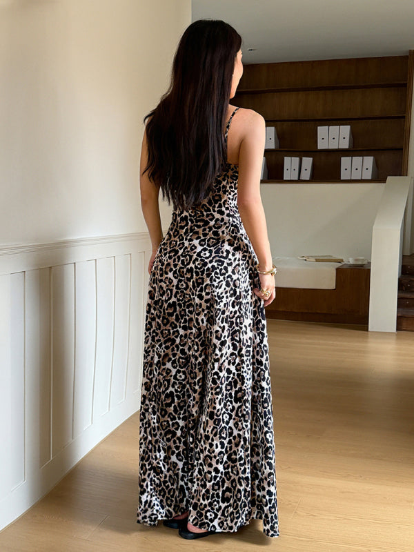 Y2K Gyaru style leopard print maxi dress