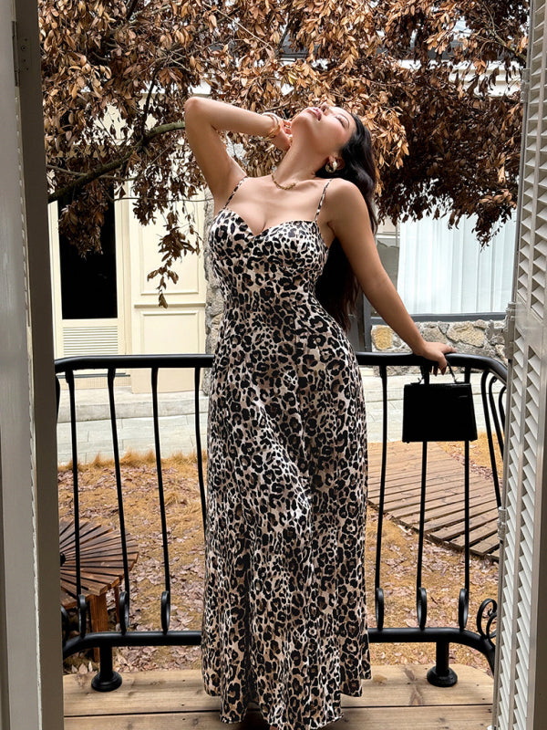 Y2K Gyaru style leopard print maxi dress