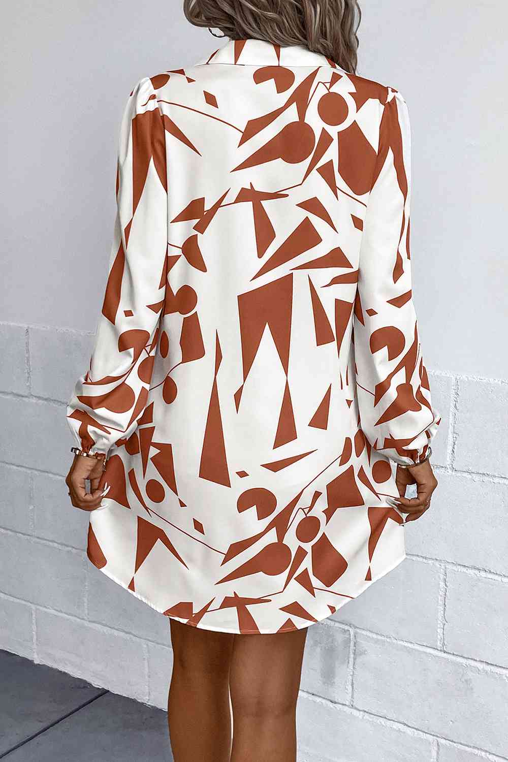 Geometric Long Sleeve Shirt Dress