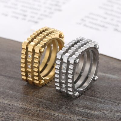 Inlaid Zircon Stainless Steel Square Shape Ring
