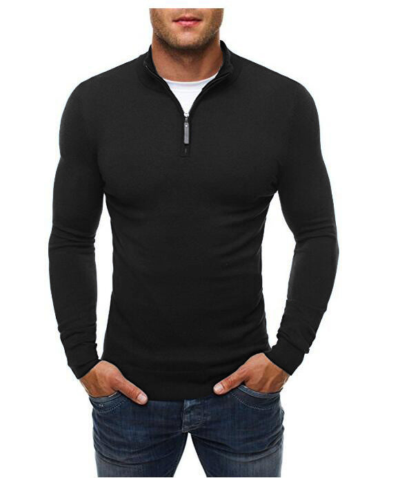 Zipper Turtleneck Fashion Casual Solid Color Slim Turtleneck Knitted Sweater