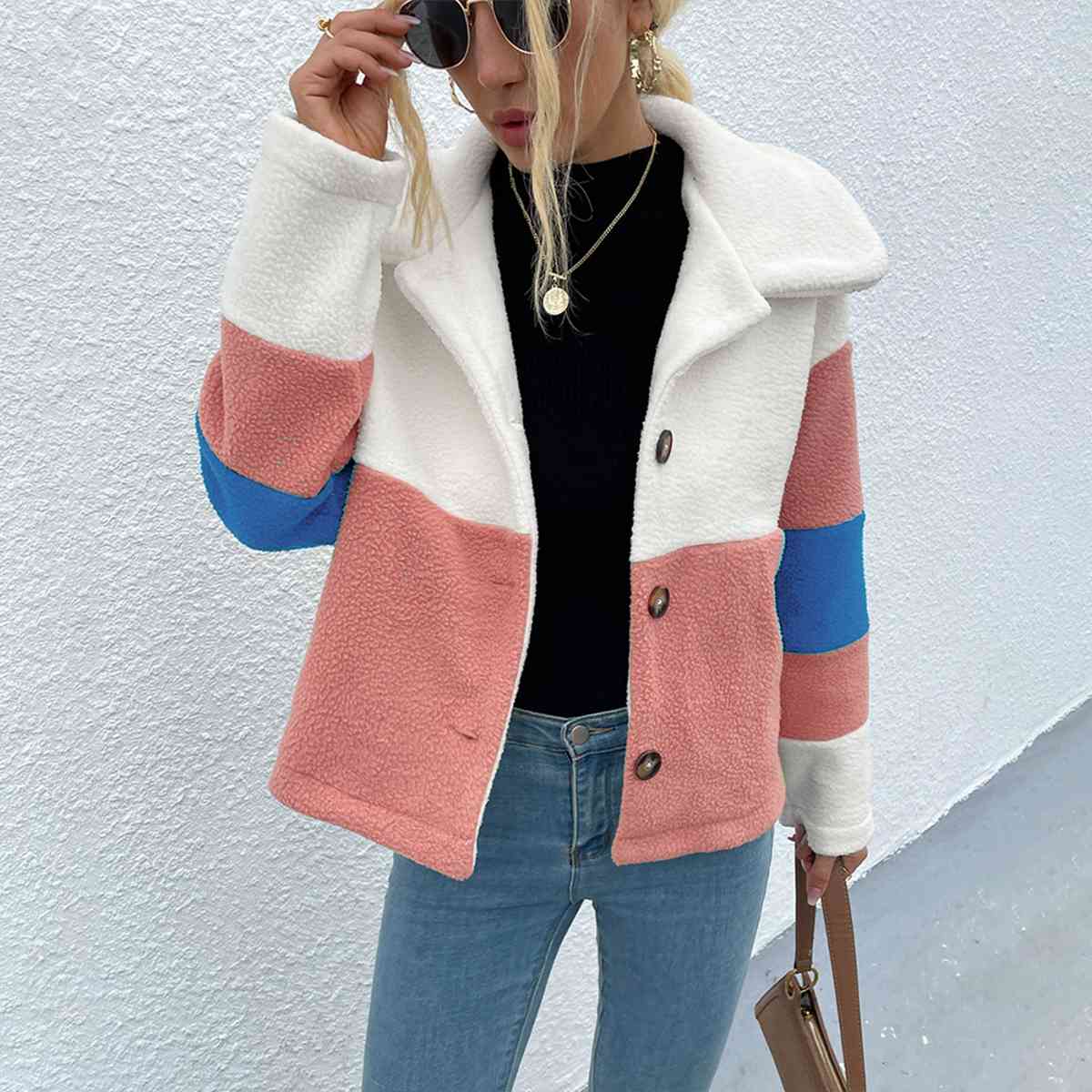 Color Block Button Down Collared Jacket