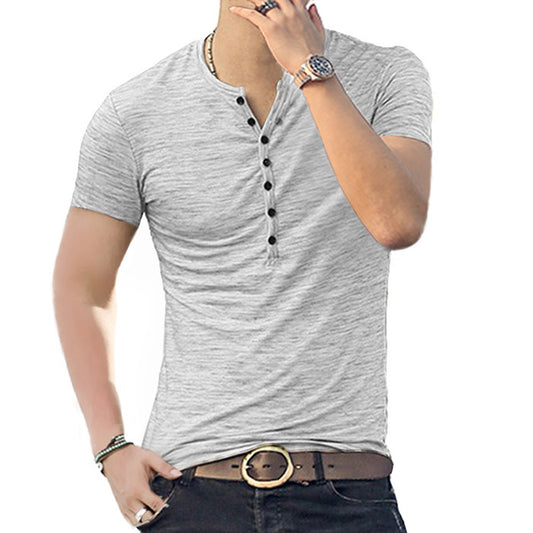 Summer Men's Short Sleeve Men's T-Shirt Henley Collar Slim Fit Men's Clothing
