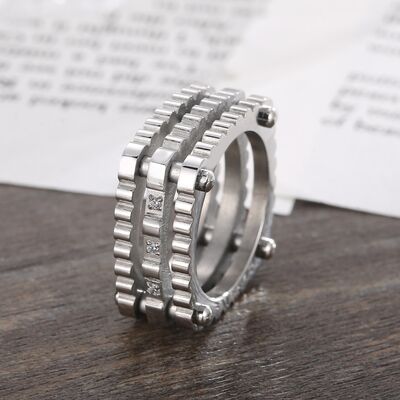 Inlaid Zircon Stainless Steel Square Shape Ring