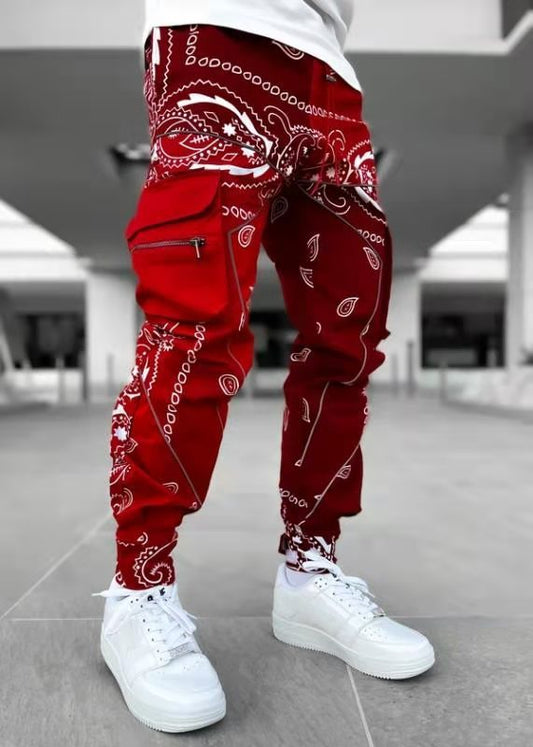 Men's Cashew Flower Printed Cargo Pants