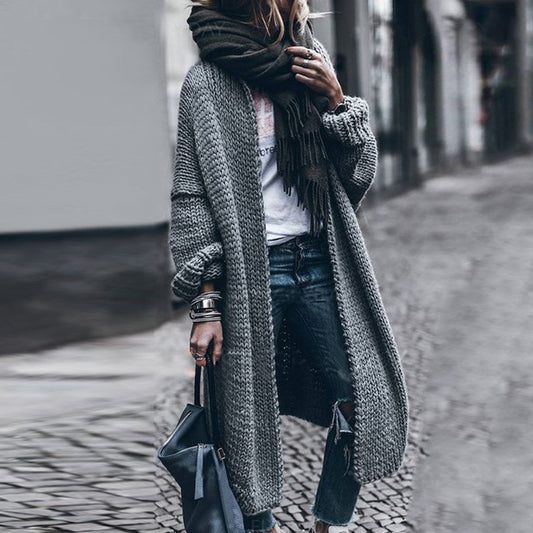 Solid Classic Knit Long Cardigan Sweater