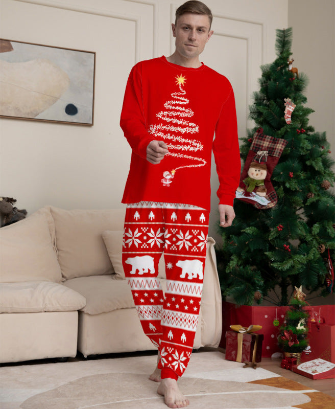 Home clothes printed pajamas Christmas parent-child round neck long sleeve suit
