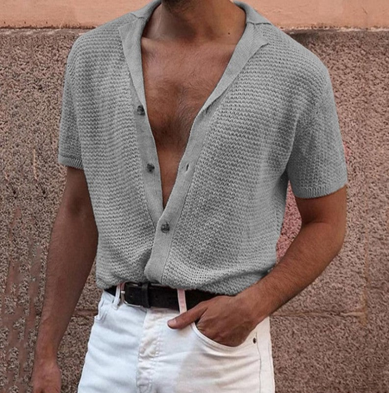 Men's casual Solid Color Short Sleeve Knit Shirt