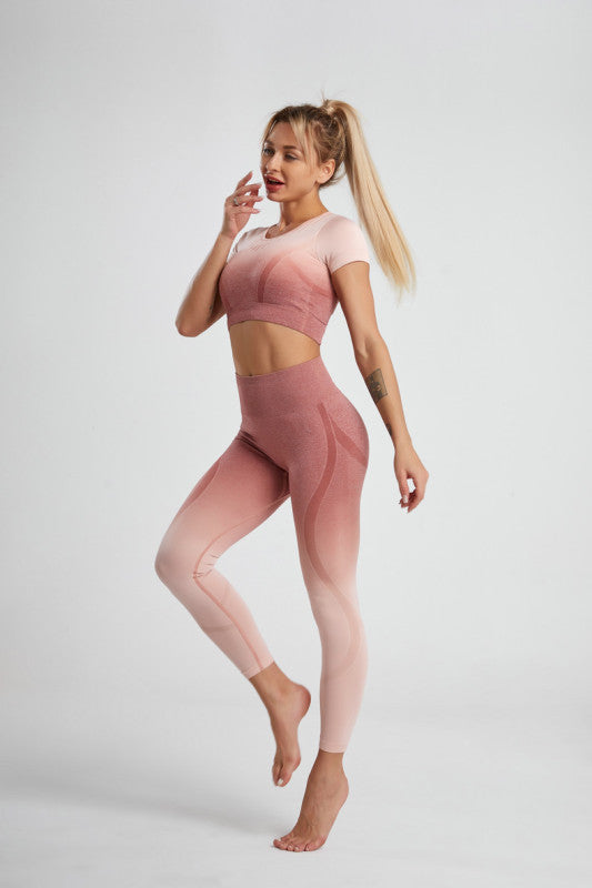 Women's Gradient Hang Dye Seamless Yoga Two-Piece Suit